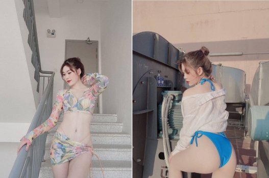 Garota de tatuagem gay de quatro pernas em cenas quentes